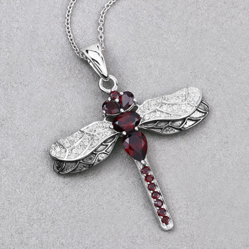 2.29 Carat Genuine Garnet and White Topaz .925 Sterling Silver Pendant