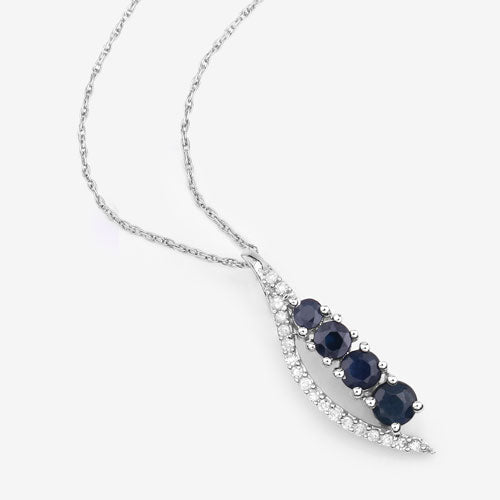0.40 Carat Genuine Blue Sapphire and White Diamond 14K White Gold Pendant