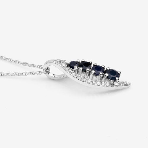 0.40 Carat Genuine Blue Sapphire and White Diamond 14K White Gold Pendant