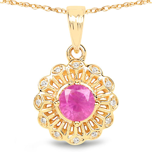 0.59 Carat Genuine Ruby and White Diamond 14K Yellow Gold Pendant