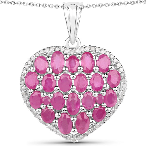 Colgante de plata de ley .925 con rubí auténtico de 5,00 quilates y diamantes blancos