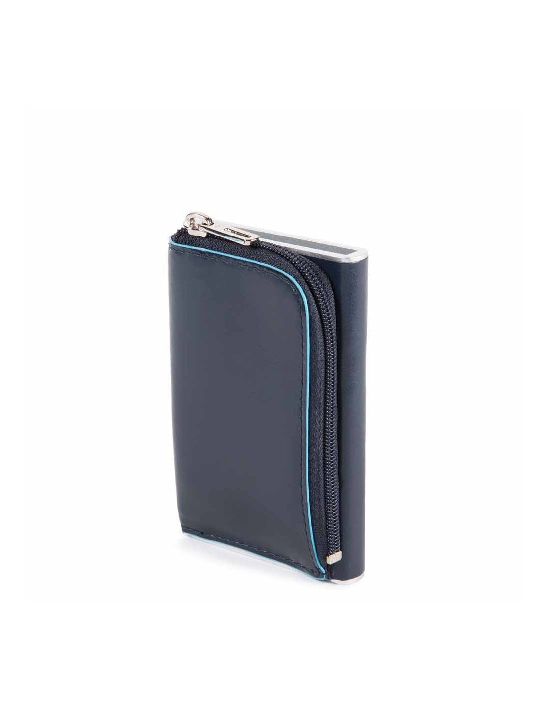 Piquadro, Blue Square, Leather Card Holder, Square Sliding System with Zipped Coin Pocket, PP5359B2R-BLU2, Blue, For Men