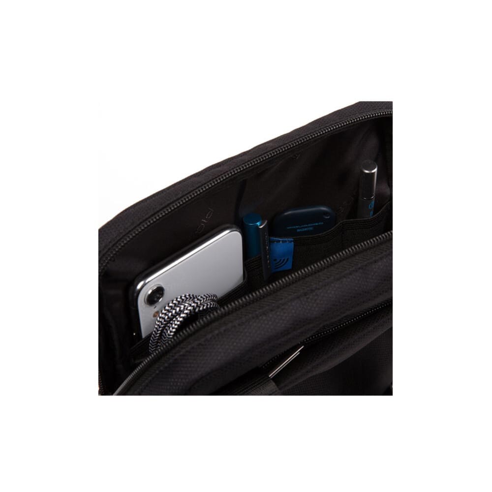 Piquadro, Trakai, Leather & Fabric, Small, Textile Crossbody Bag, Black, 27 x 21 x 5 cm, For Men