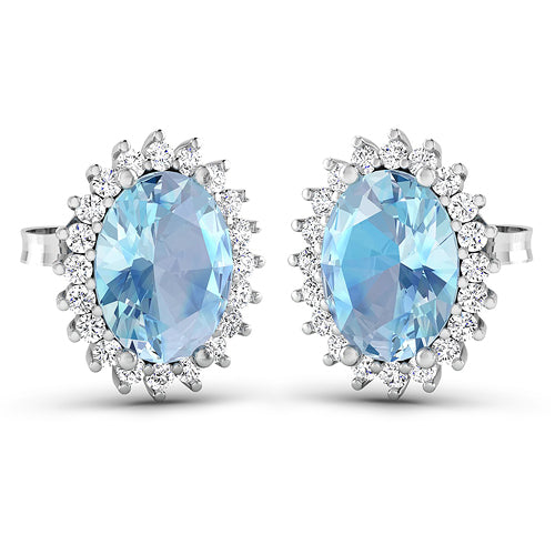 Pendientes de Oro Blanco de 14K con Aguamarina Genuina de 2.36 Quilates y Diamantes Blancos