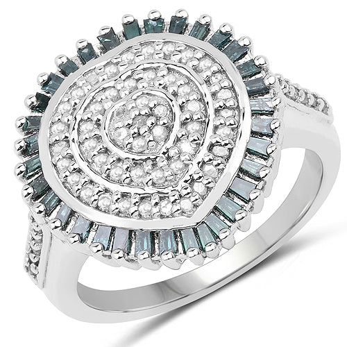 Anillo de plata de ley .925 con diamantes blancos y verdes auténticos de 0.74 quilates