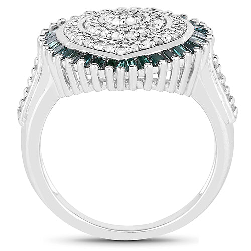 Anillo de plata de ley .925 con diamantes blancos y verdes auténticos de 0.74 quilates