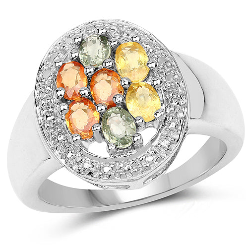 Anillo de plata de ley .925 con zafiros múltiples auténticos de 1,54 quilates