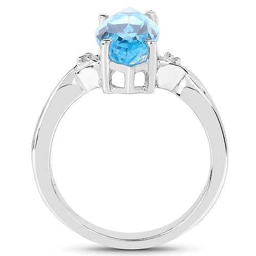 Anillo de plata de ley .925 con topacio azul suizo auténtico de 3.67 quilates y diamantes blancos