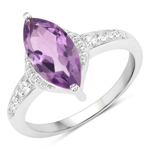 1.55 Carat Genuine Amethyst and White Topaz .925 Sterling Silver Ring