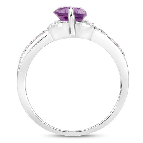 1.55 Carat Genuine Amethyst and White Topaz .925 Sterling Silver Ring