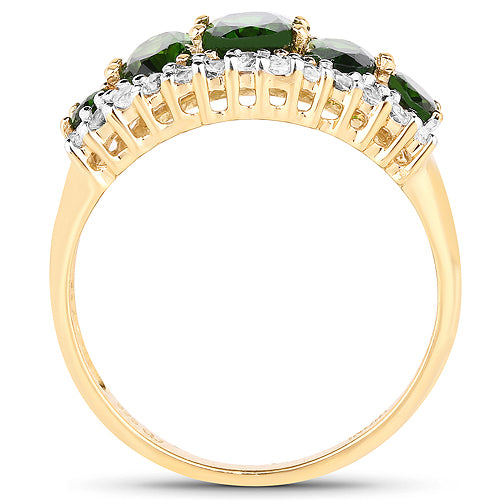 Anillo de plata de ley .925 con baño de oro amarillo de 18K, diópsido de cromo genuino de 2.70 quilates y topacio blanco