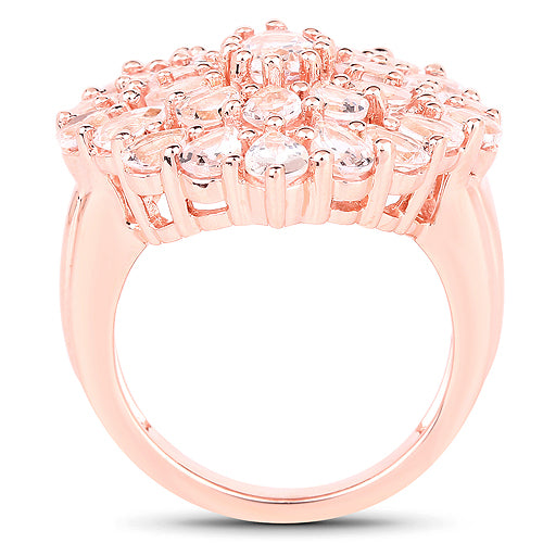 Anillo de plata de ley .925 chapado en oro rosa de 18K con morganita auténtica de 4,55 quilates