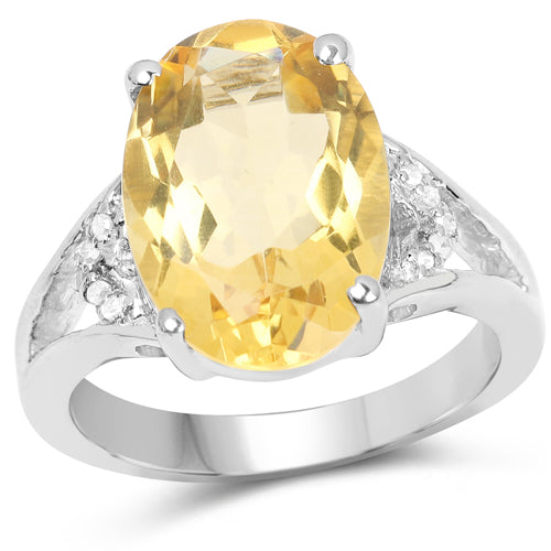 Anillo de plata de ley .925 con citrino genuino de 4.55 quilates y diamante blanco