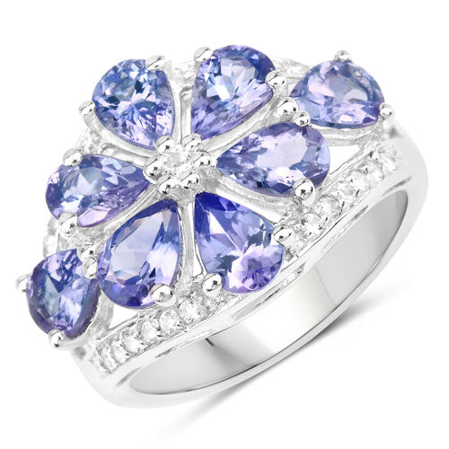 3.24 Carat Genuine Tanzanite and White Topaz .925 Sterling Silver Ring