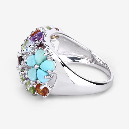 4.03 Carat Genuine Multi Stones .925 Sterling Silver Ring