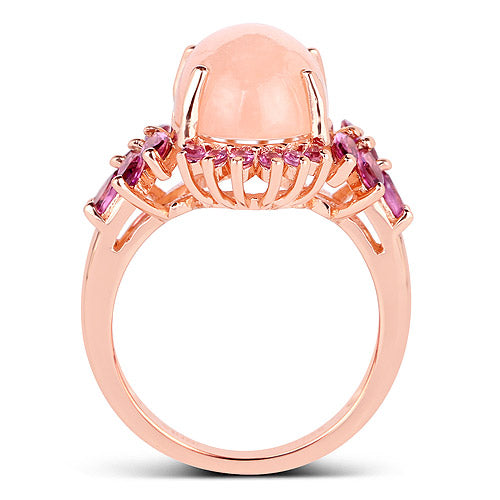 Anillo de plata de ley .925 chapado en oro rosa de 14K con morganita genuina de 9.13 quilates y rodolita