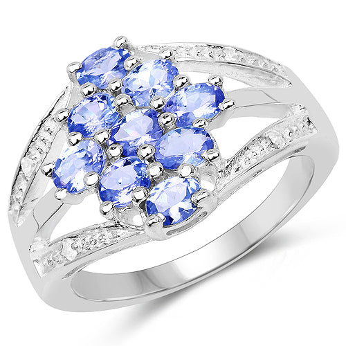 1.59 Carat Genuine Tanzanite and White Topaz .925 Sterling Silver Ring