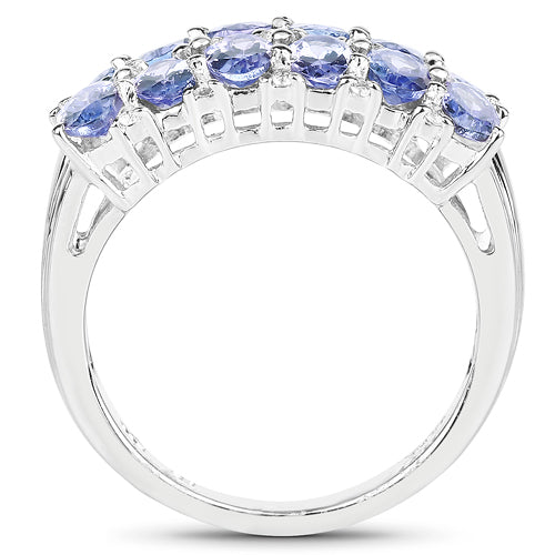 Anillo de plata esterlina 925 con tanzanita genuina de 3.16 quilates y topacio blanco