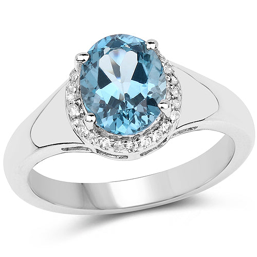 Anillo de plata de ley .925 con topacio azul Londres y topacio blanco genuinos de 2.13 quilates