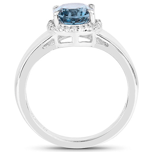 Anillo de plata de ley .925 con topacio azul Londres y topacio blanco genuinos de 2.13 quilates