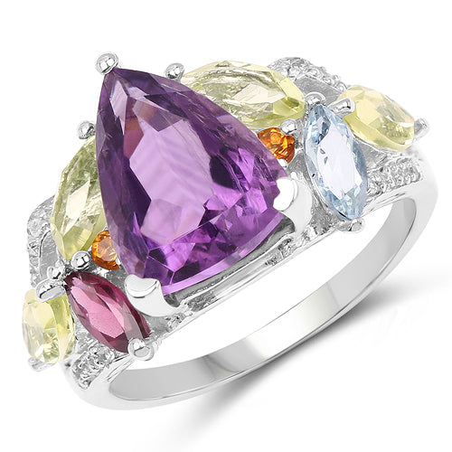 Anillo de Plata Esterlina .925 con Piedras Múltiples Genuinas de 6.30 Quilates