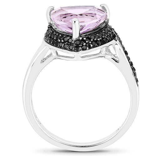 Anillo de plata de ley .925 con amatista rosa genuina y espinela negra de 3.53 quilates