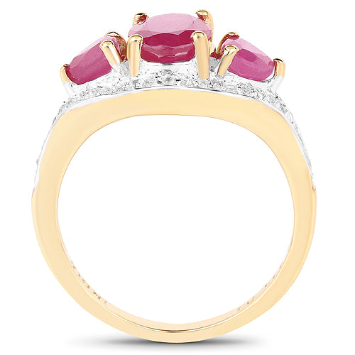 Anillo de plata de ley .925 con rubí genuino relleno de vidrio de 2,49 quilates y topacio blanco con baño de oro amarillo de 14 quilates