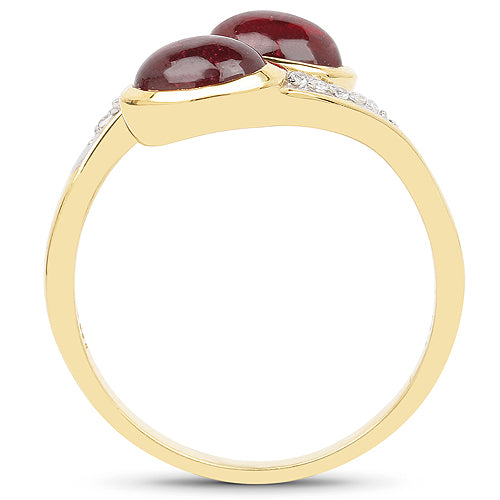 Anillo de plata de ley .925 con rubí de 2,38 quilates relleno de vidrio y topacio blanco, chapado en oro amarillo de 14 quilates
