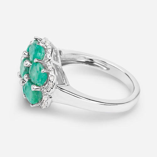 3.33 Carat Genuine Zambian Emerald and White Zircon .925 Sterling Silver Ring