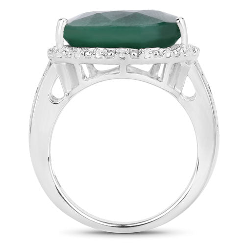 Anillo de plata de ley .925 con esmeralda teñida de 13.05 quilates y topacio blanco