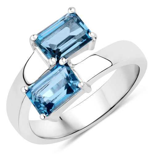 Anillo de plata de ley .925 con topacio azul de Londres genuino de 2,40 quilates