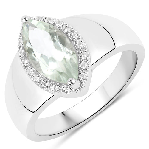 Anillo de Plata de Ley .925 con Amatista Verde Genuina de 1,64 Quilates y Topacio Blanco