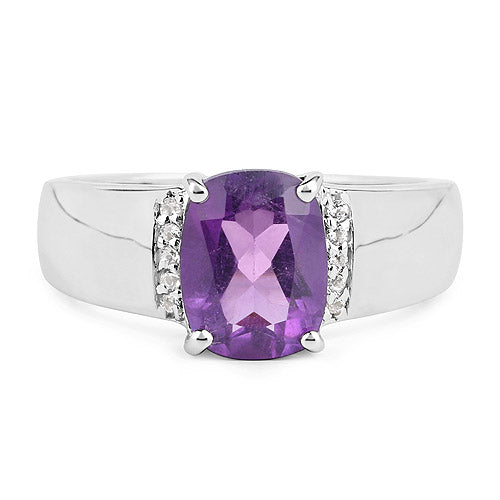 1.85 Carat Genuine Amethyst and White Topaz .925 Sterling Silver Ring