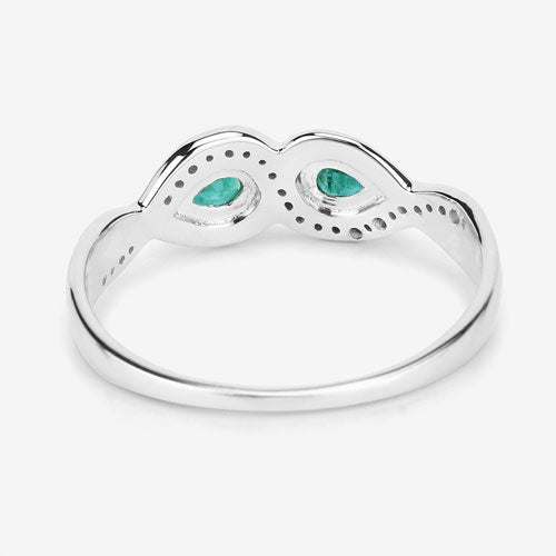0.35 Carat Genuine Zambian Emerald and White Diamond 14K White Gold Ring