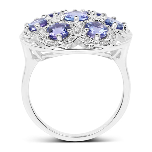 2.00 Carat Genuine Tanzanite and White Zircon .925 Sterling Silver Ring