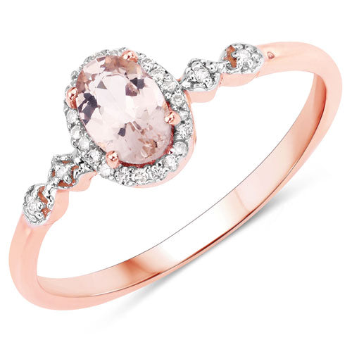 0.48 Carat Genuine Morganite and White Diamond 10K Rose Gold Ring