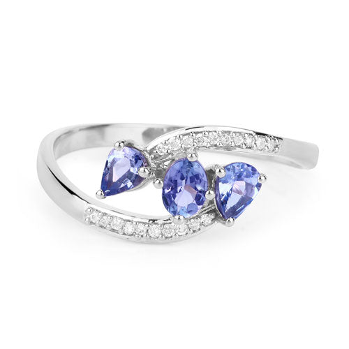 0.51 Carat Genuine Tanzanite and White Diamond 14K White Gold Ring