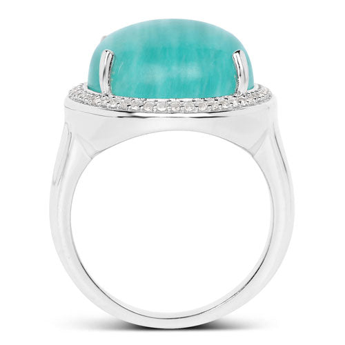 15.09 Carat Genuine Amazanite And White Topaz .925 Sterling Silver Ring