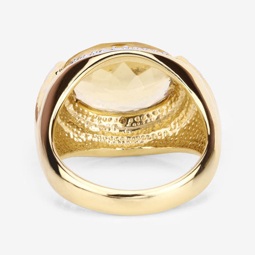 Anillo de Plata de ley .925 con Citrino Genuino de 4.56 Quilates y Diamante Blanco
