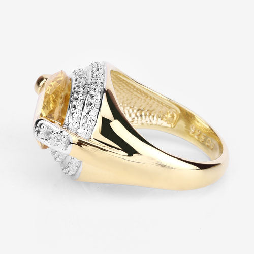Anillo de Plata de ley .925 con Citrino Genuino de 4.56 Quilates y Diamante Blanco
