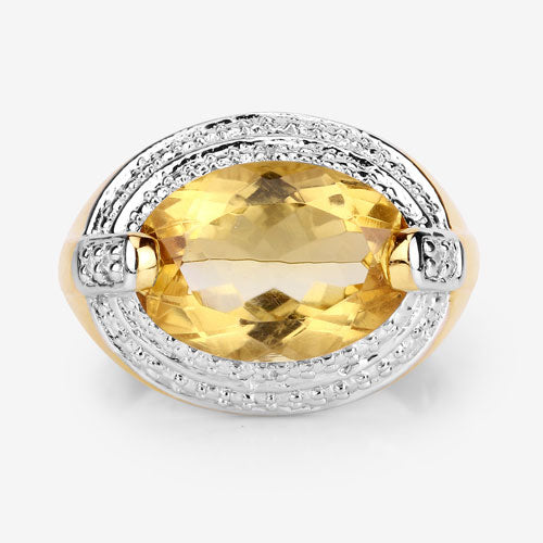 Anillo de Plata de ley .925 con Citrino Genuino de 4.56 Quilates y Diamante Blanco