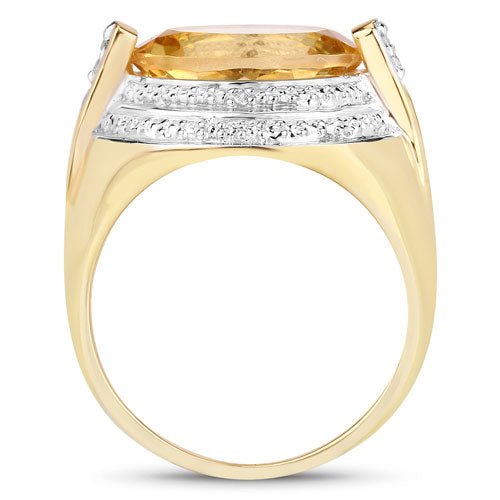 Anillo de Plata de ley .925 con Citrino Genuino de 4.56 Quilates y Diamante Blanco
