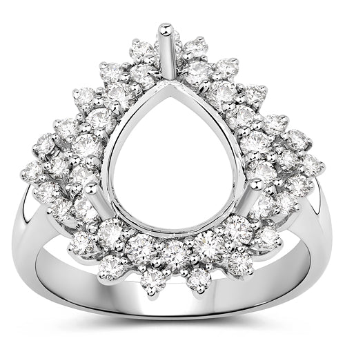 Anillo semimontado de oro blanco de 14K con diamante blanco genuino de 0.89 quilates - para gema de pera de 11x9mm