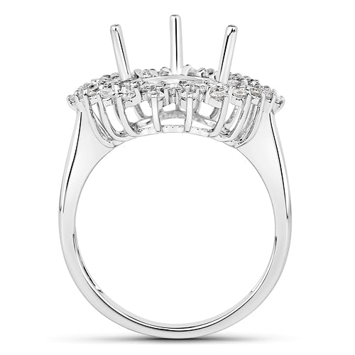 Anillo semimontado de oro blanco de 14K con diamante blanco genuino de 0.89 quilates - para gema de pera de 11x9mm