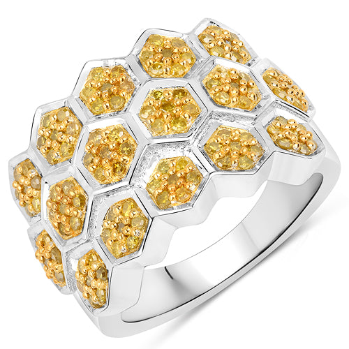 Anillo de plata de ley .925 con diamante amarillo genuino de 0,75 quilates