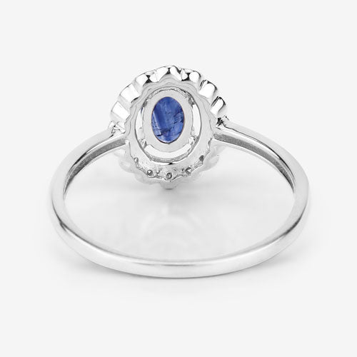 Anillo de oro blanco de 14K con zafiro azul genuino de 0,52 quilates y diamantes blancos