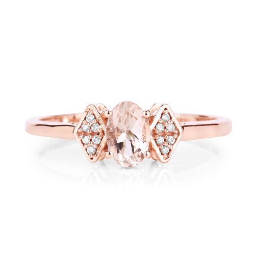 0.46 Carat Genuine Morganite and White Diamond 14K Rose Gold Ring