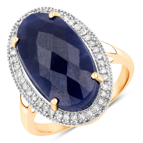 Anillo de oro amarillo de 14K con zafiro azul de 10.21 quilates y diamante blanco