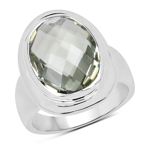 7.90 Carat Genuine Green Amethyst .925 Sterling Silver Ring