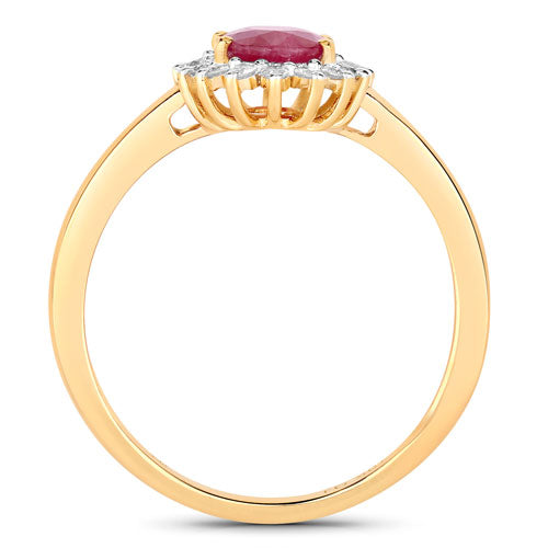 Anillo de oro amarillo de 10 quilates con rubí genuino de 1.01 quilates y diamantes blancos